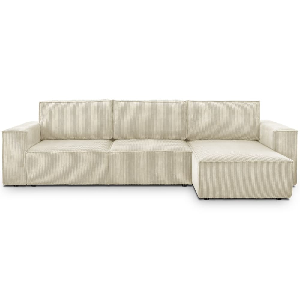 Canapé d'angle convertible réversible 5 places en velours côtelé beige