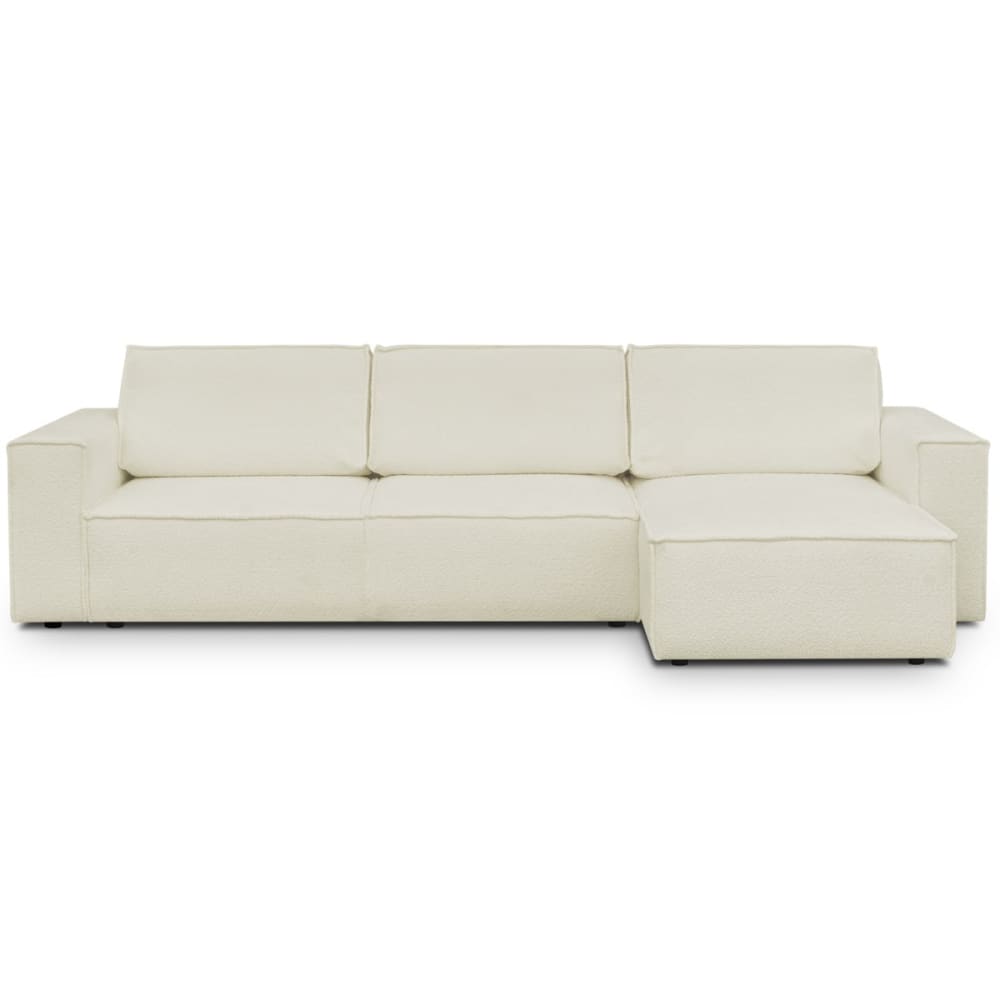 Canapé d'angle convertible réversible 5 places en tissu bouclé écru