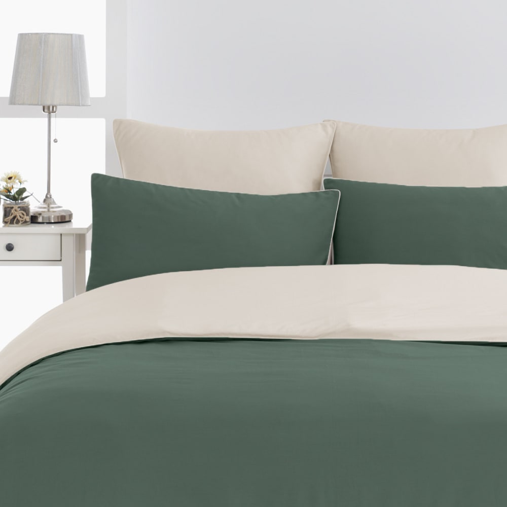 Housse de couette bicolore percale coton Eucalyptus/Ficelle 140x200 cm