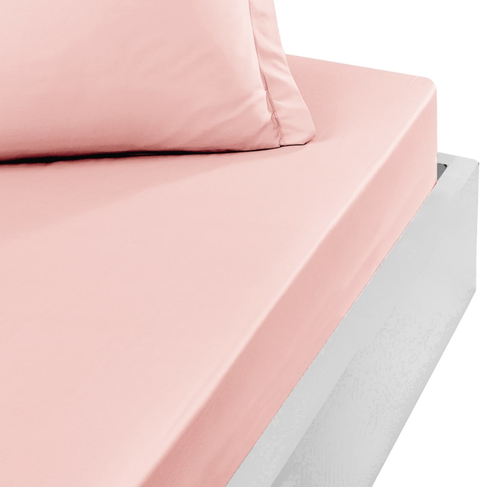 Drap housse en percale bonnet 40cm poudre 180x200 cm