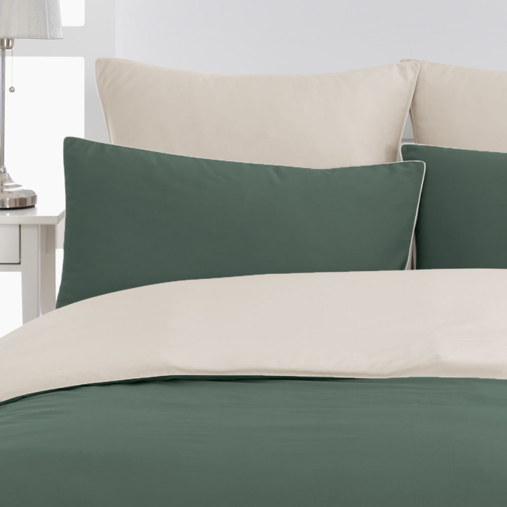 2 taies d'oreiller bicolores en percale Eucalyptus/Ficelle 65x65 cm - Maisons du Monde