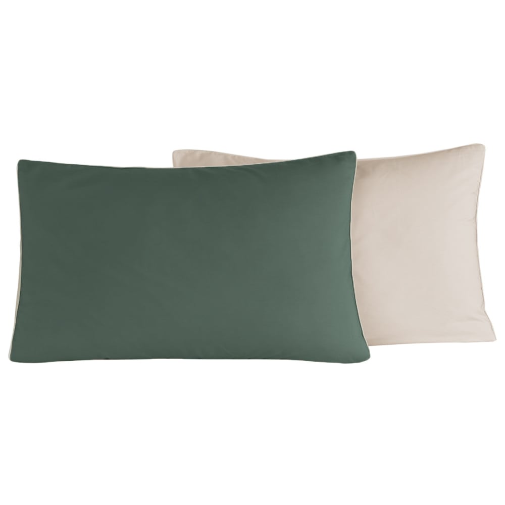 2 taies d'oreiller bicolores en percale Eucalyptus/Ficelle 50x70 cm