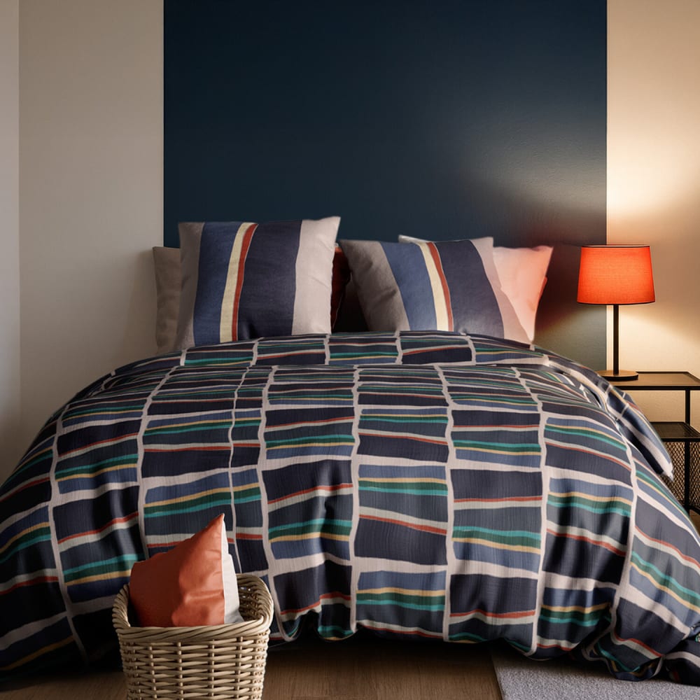 Parure housse de couette coton imprimée + 2 taies 260x240 cm