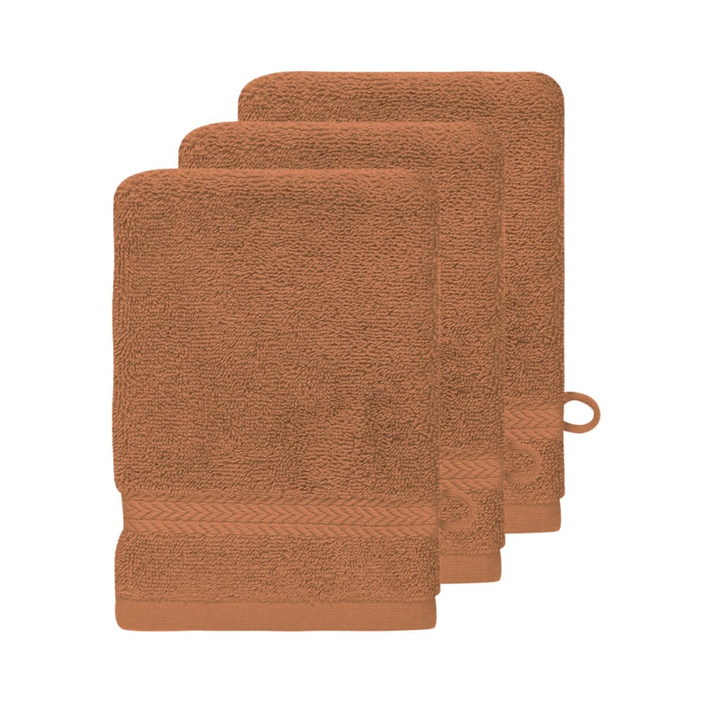 Llot de 3 gants de toilette 550 g/m² brique 16x22 cm