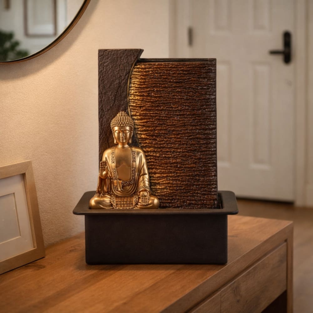 Fontaine mur d'eau et statue amovible résine marron et doré - h40 - Maisons du Monde
