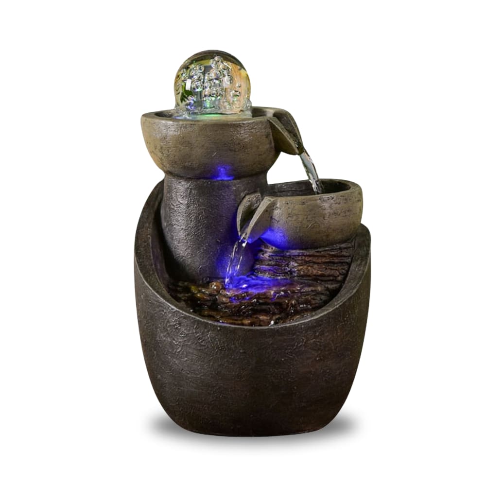 Fontaine Cascade Zen en Jarre résine Bronze et lumière led - H28