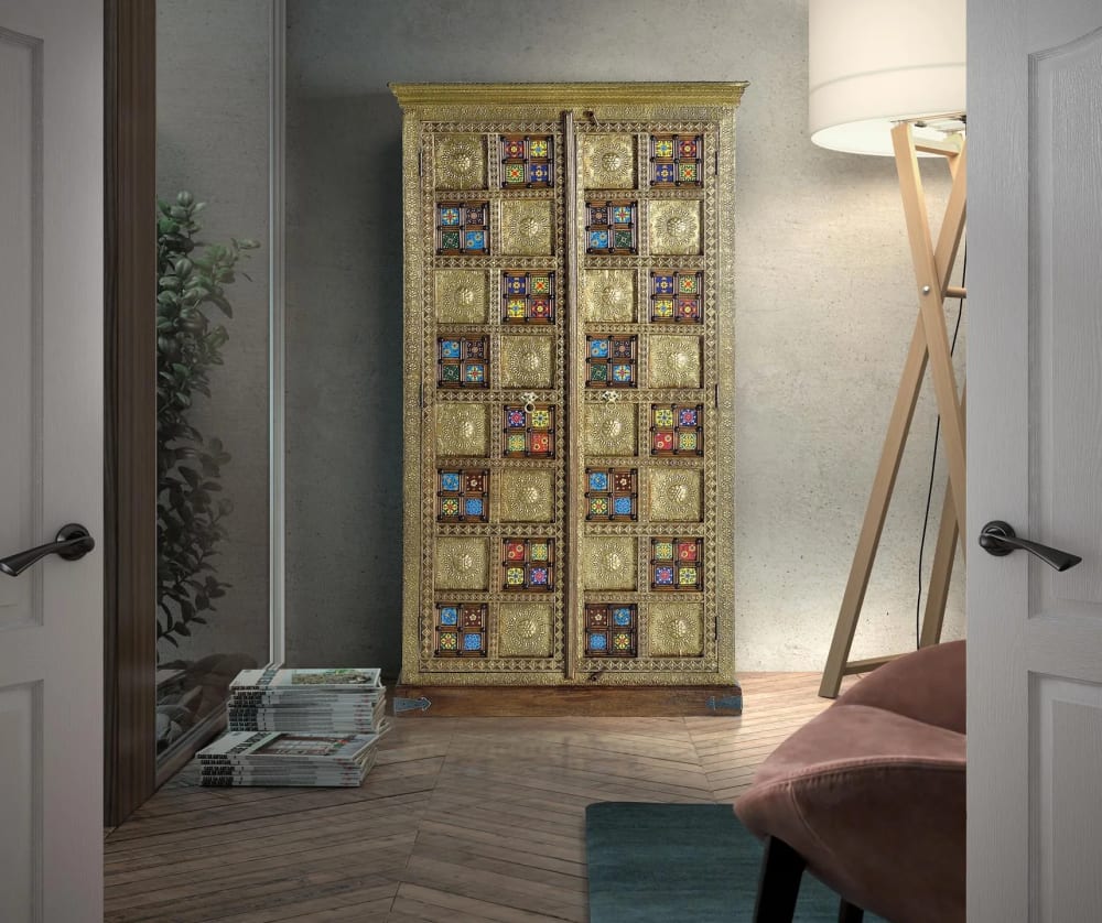 Armario a dos puertas con detalles dorados y azulejos - Maisons du Monde