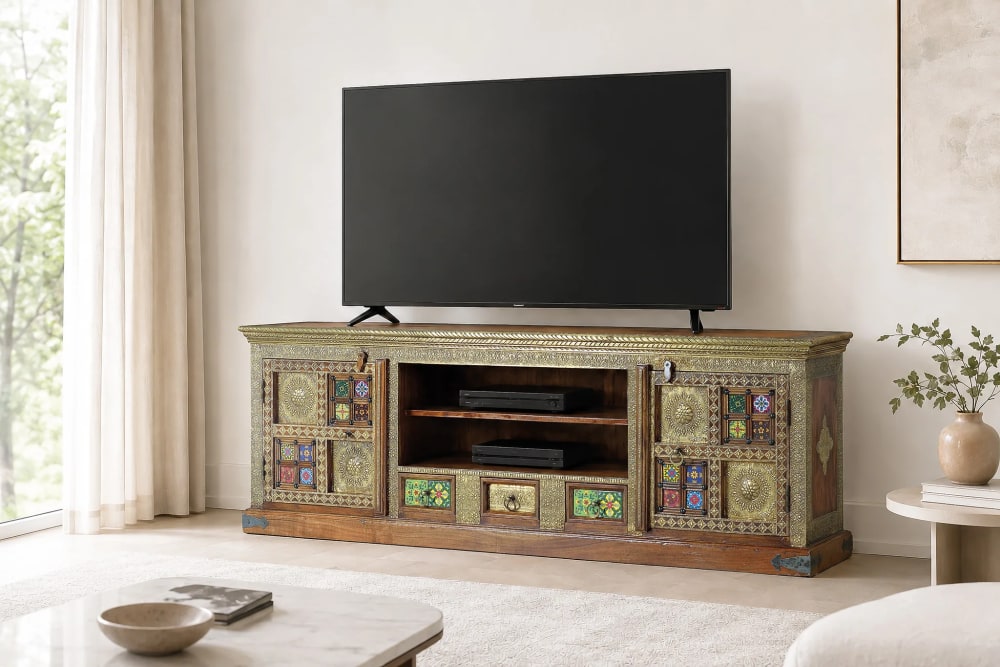 Mueble televisor hecho a mano con detalles de azulejos - Maisons du Monde