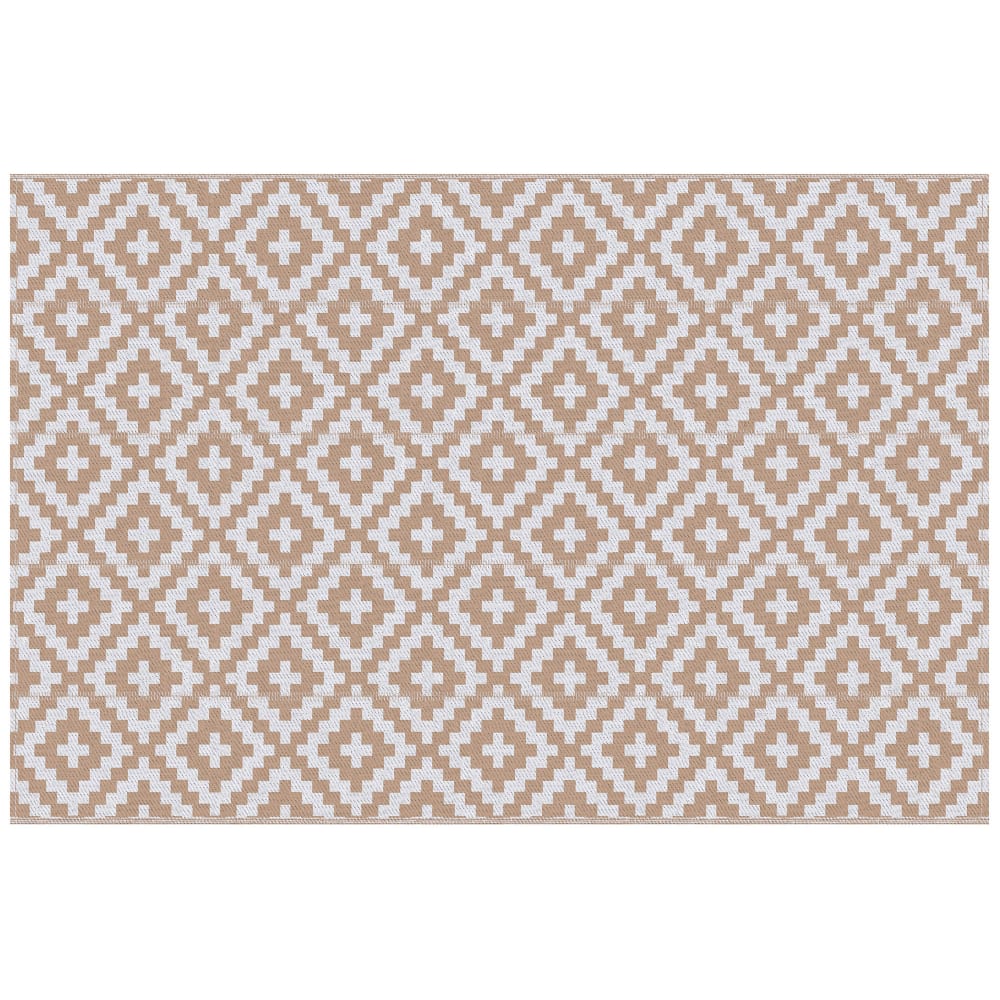 Tapis extérieur style graphique réversible 2 motifs blanc beige