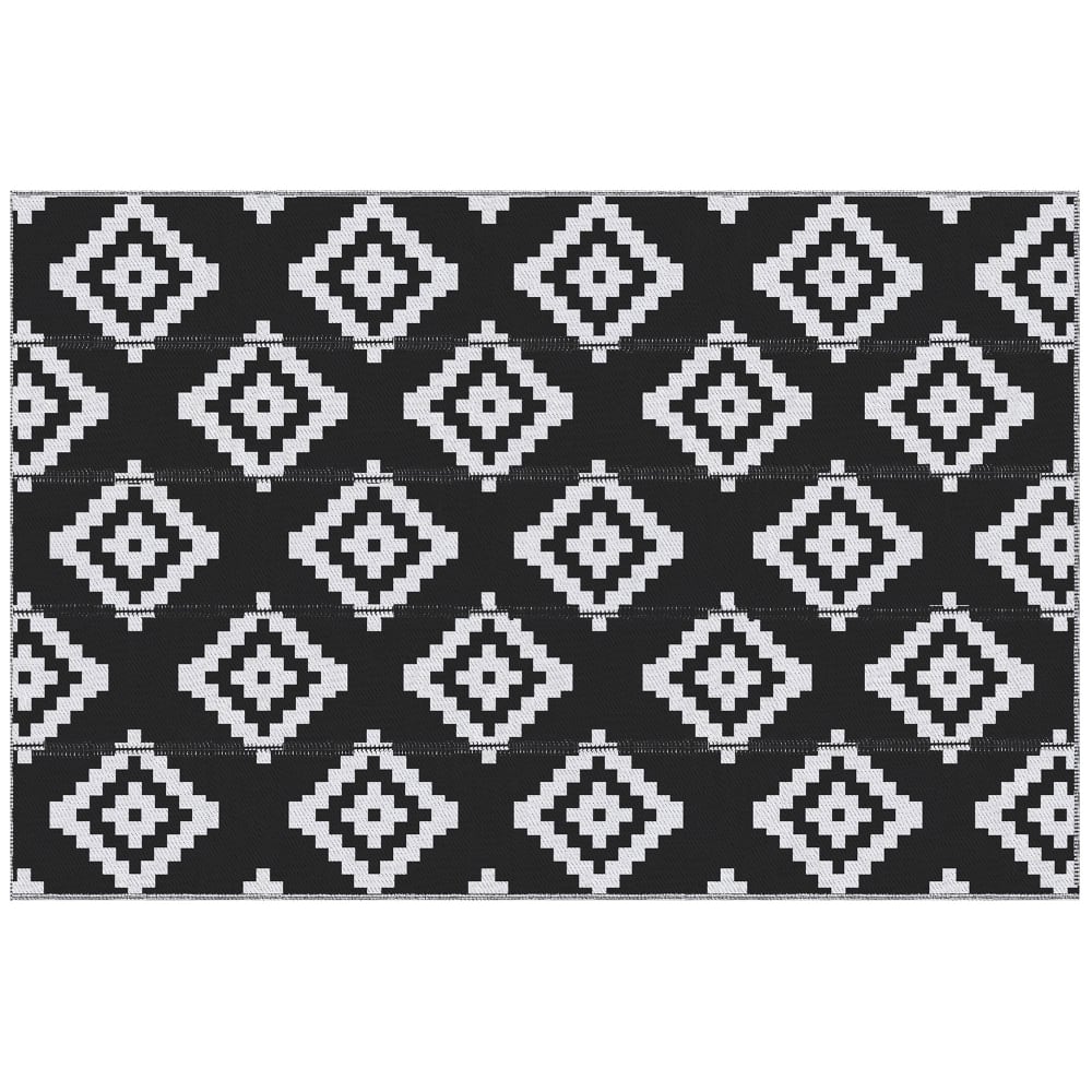 Tapis extérieur style graphique réversible 2 motifs noir blanc