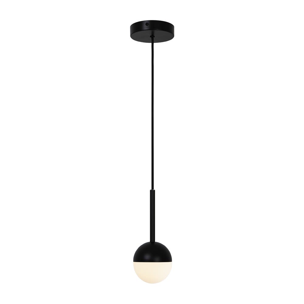 Lámpara colgante para techos color negro y bola de cristal blanco