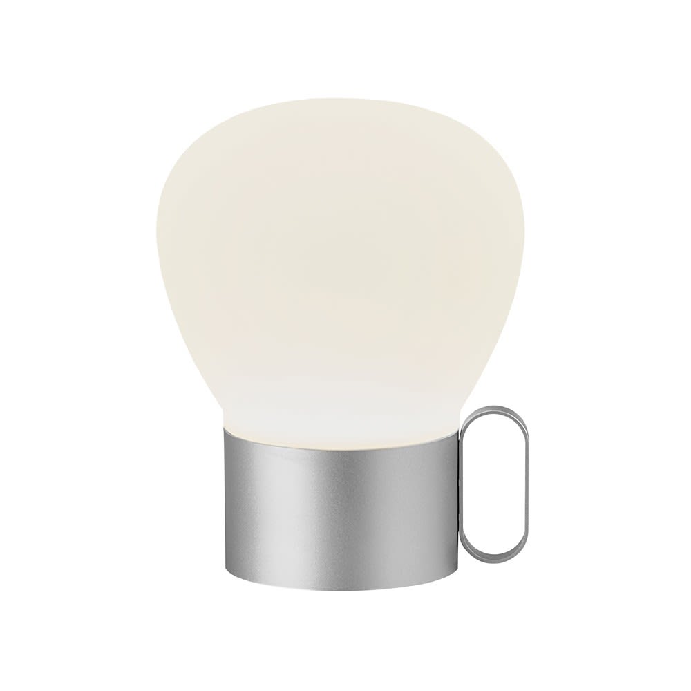 Lámpara de mesa portáil led de metal gris y pantalla cristal blanco