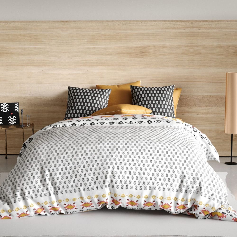 Parure housse de couette coton imprimée + 2 taies 260x240 cm