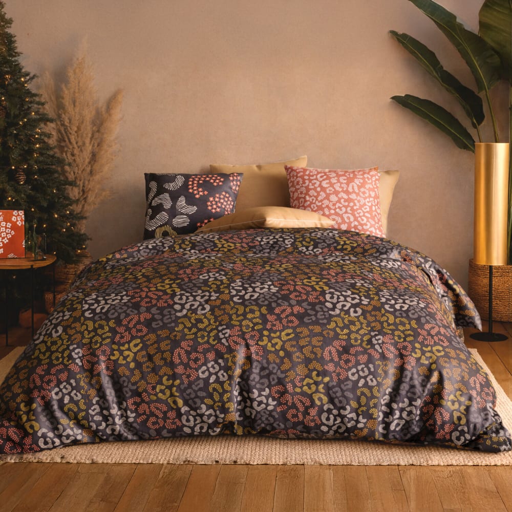 Parure housse de couette coton imprimée + 2 taies 240x220 cm