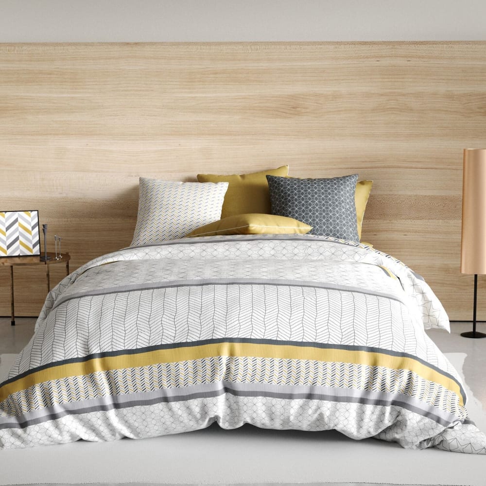 Parure housse de couette coton imprimée + 2 taies 240x220 cm