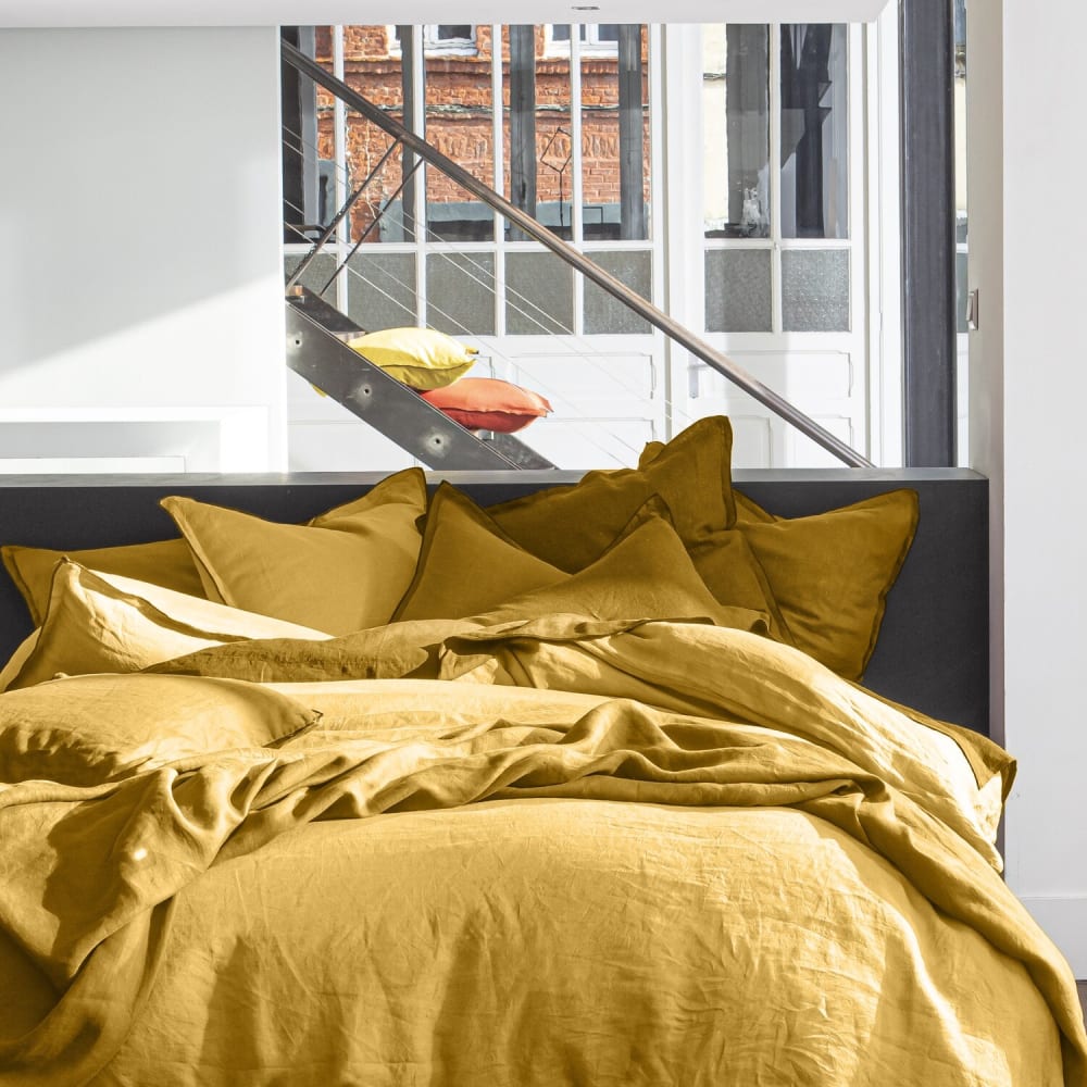 Housse de couette lin curry 155x220 cm — vue 4