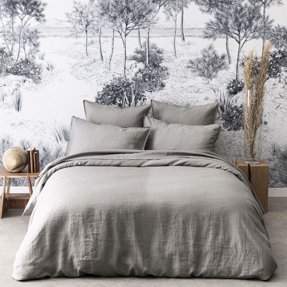 Taie d'oreiller en lin gris 65x65