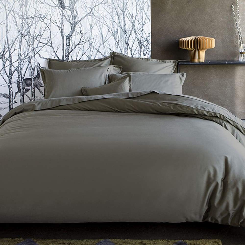 Housse de couette en satin de coton bio kaki 140x200