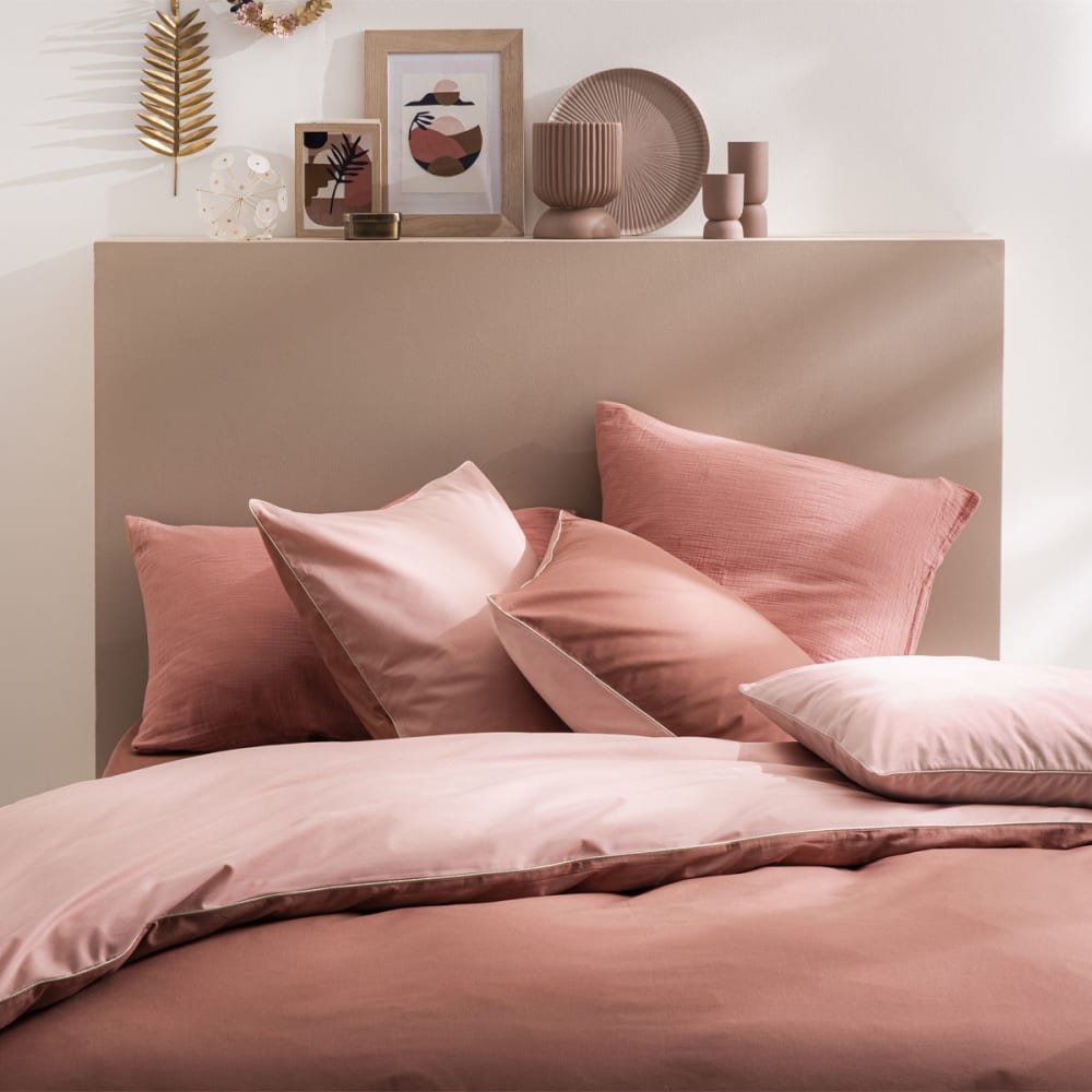Housse de couette bicolore en coton rose 240x220 Housse de couette bicolore en coton rose 240x220