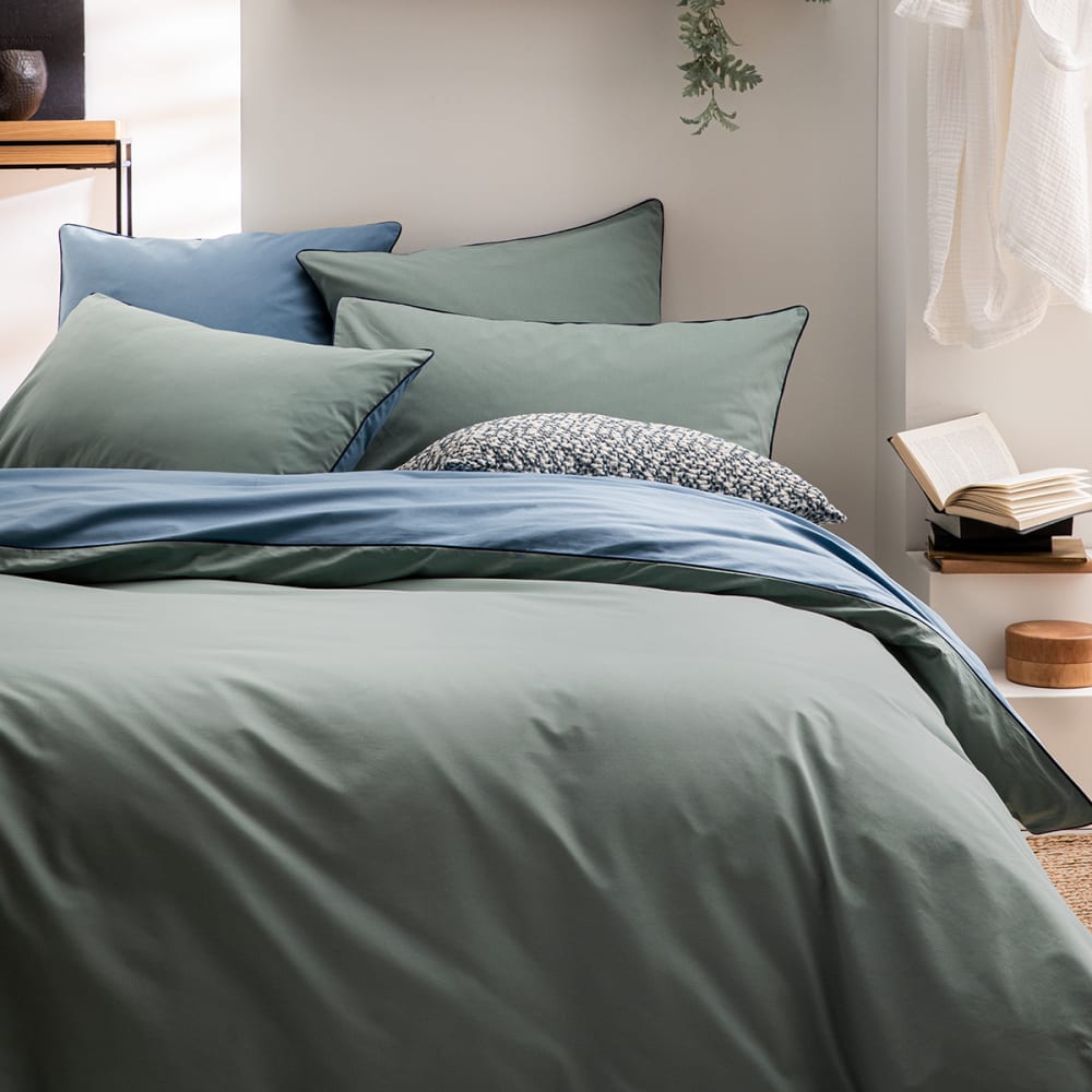 Housse de couette bicolore en coton bleu 260x240