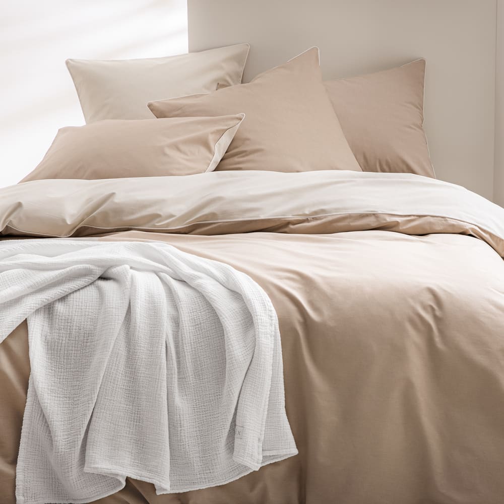 Housse de couette bicolore en coton beige 260x240
