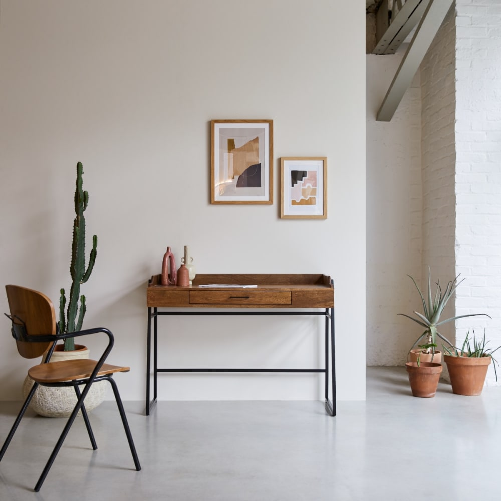 Tikamoon Schreibtisch aus massivem Mangoholz und Metall style exotic Braun