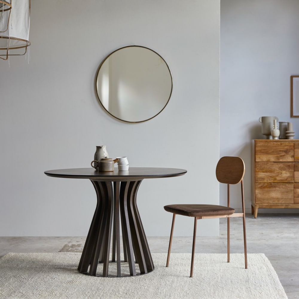 Tikamoon Runder Tisch aus massivem Mangoholz und Metall für 5 Personen style exotic Braun