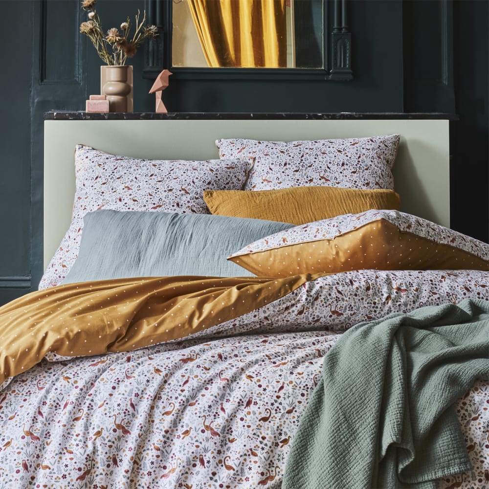 Parure, housse + taie carrée en coton multicolore 200x200