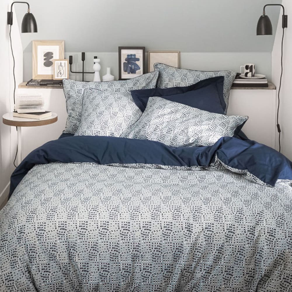 Parure, housse + taie rectangle en coton bleu 260x240