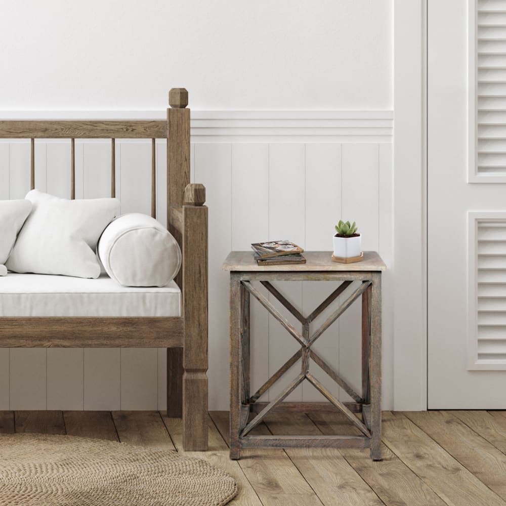 Tavolino in legno massello grigio 45x45x55cm - WOMO-DESIGN