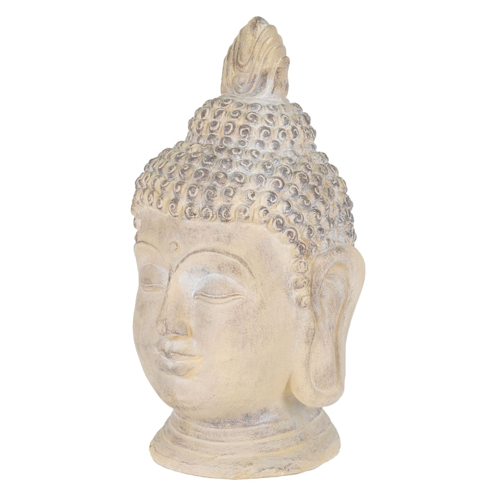 ECD Germany Buddha Kopf Statue 55 cm Beige/Grau aus Polyresin Beige Harz