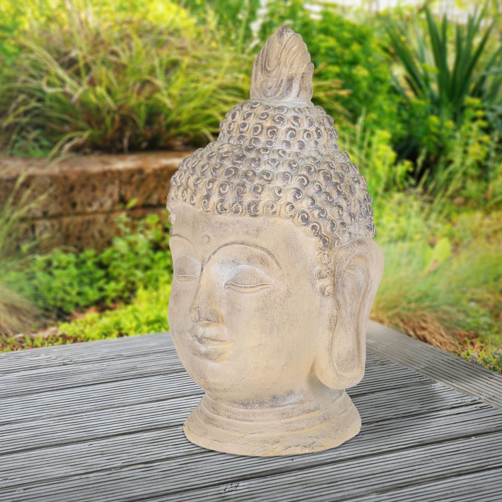 Buddha Kopf Statue 55 cm Beige/Grau aus Polyresin - Maisons Du