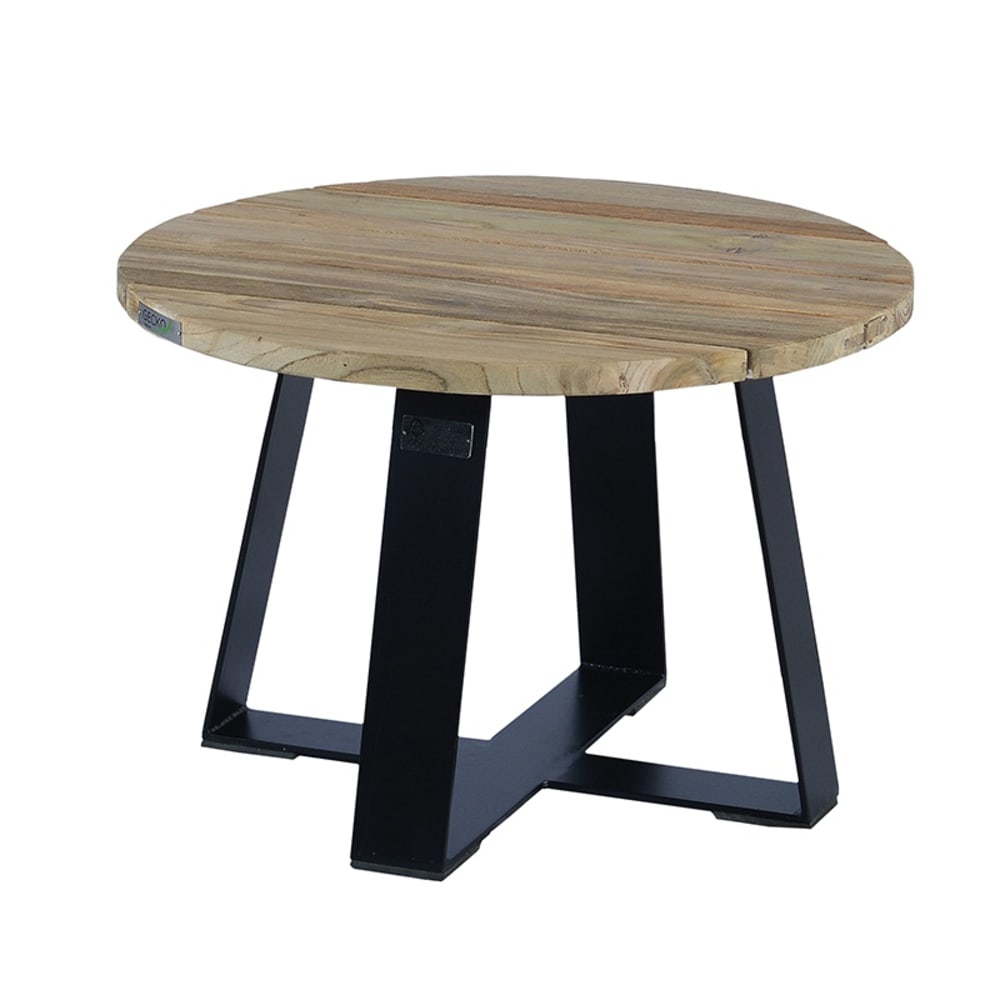 Table basse en métal anthracite et teck recyclé D 60 cm