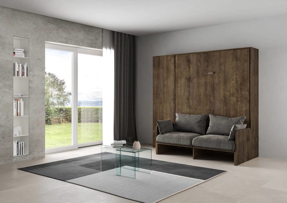 Lit escamotable vertical 160 av.colonne effet bois noyer