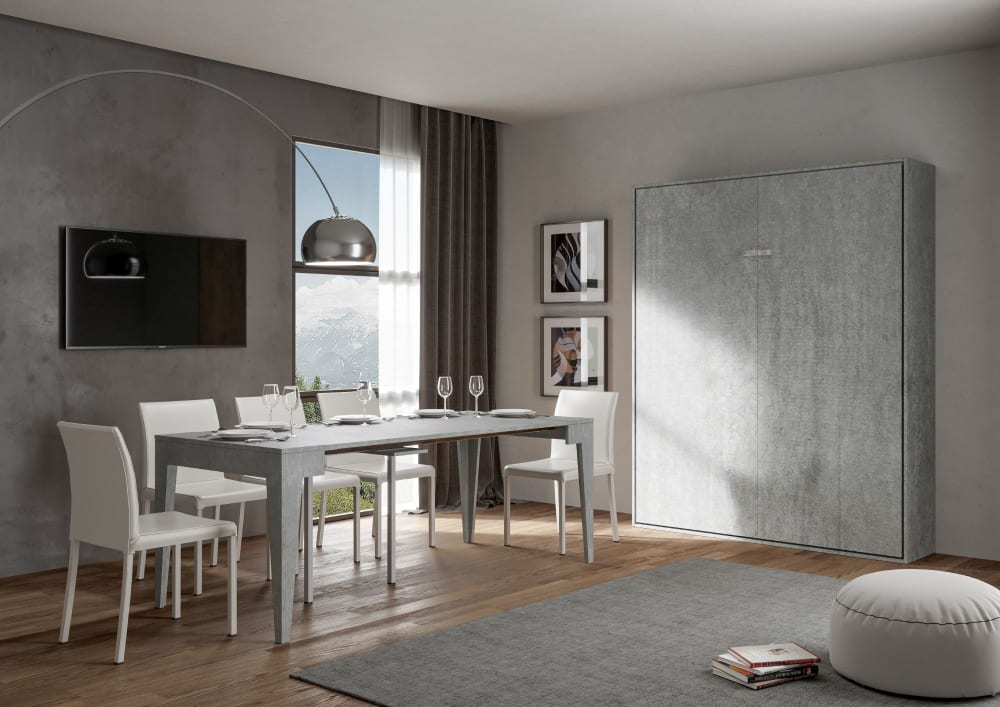 Lit escamotable vertical 160 effet bois gris béton