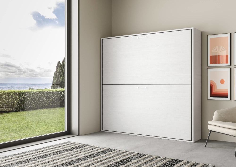 Cama doble horizontal kando color ceniza blanca con colchón - Maisons du Monde