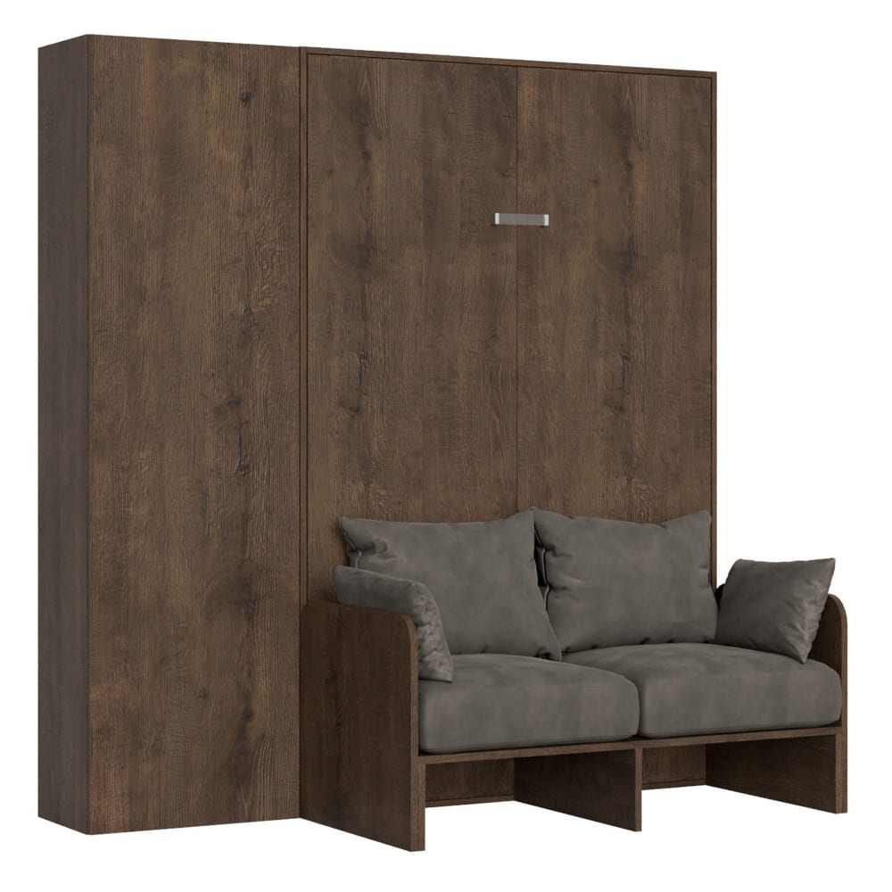 Lit escamotable vertical 120 av.colonne effet bois noyer