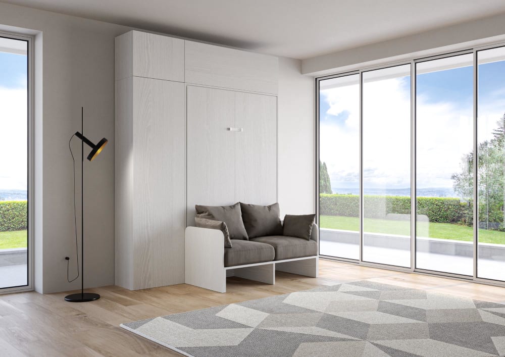 Lit escamotable vertical 140 av.meublier effet bois frêne blanc