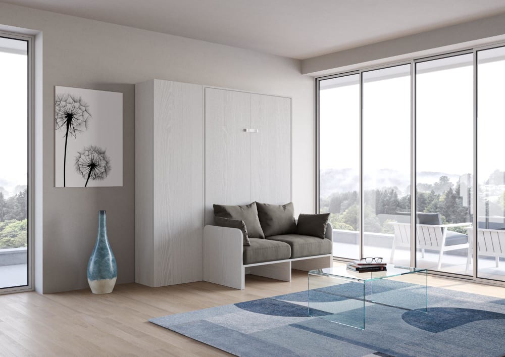 Lit escamotable vertical 140 av.colonne effet bois frêne blanc