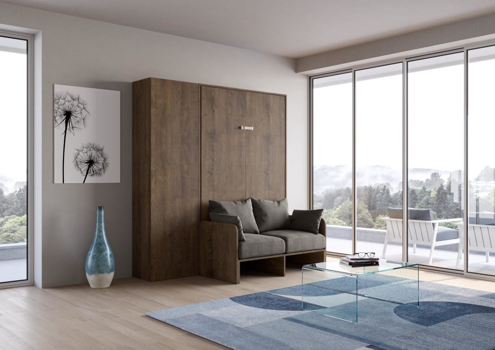 Lit escamotable vertical 140 av.colonne effet bois noyer