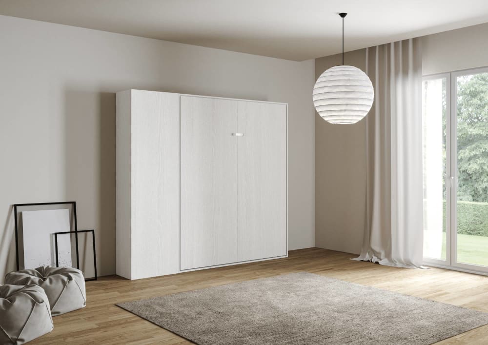 Lit escamotable vertical 140 av.colonne effet bois frêne blanc