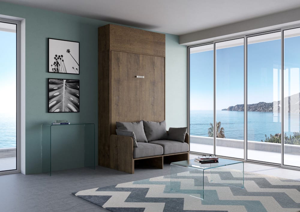 Lit escamotable vertical 120 av.èlèment haut effet bois noyer - Maisons du Monde