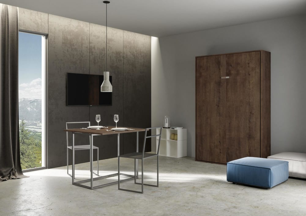 Vertikales Schrankbett 140cm in Holzoptik Nussbaumbraun - Maisons