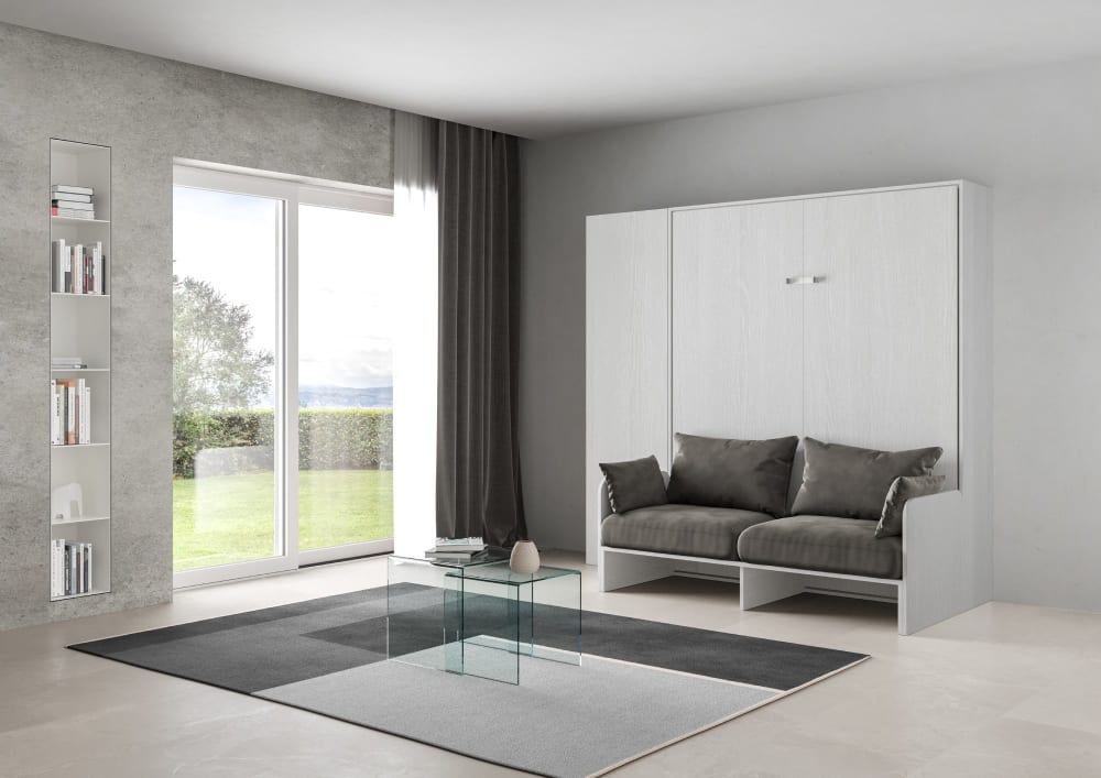 Lit escamotable vertical 160 av.colonne effet bois frêne blanc