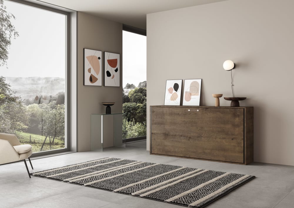 Letto a scomparsa singolo orizzontale effetto legno noce -