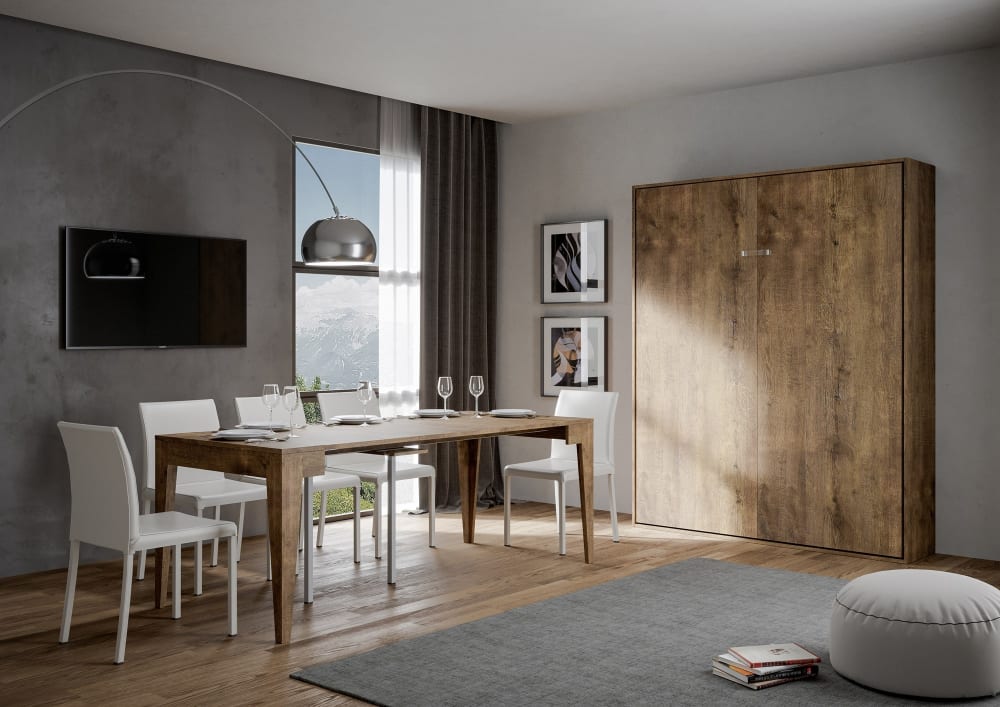 Lit escamotable vertical 160 effet bois noyer