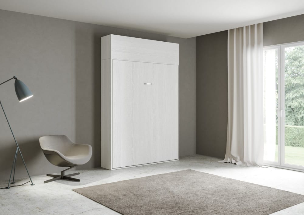 Lit escamotable vertical 120 av.èlèment haut effet bois frêne blanc - Maisons du Monde