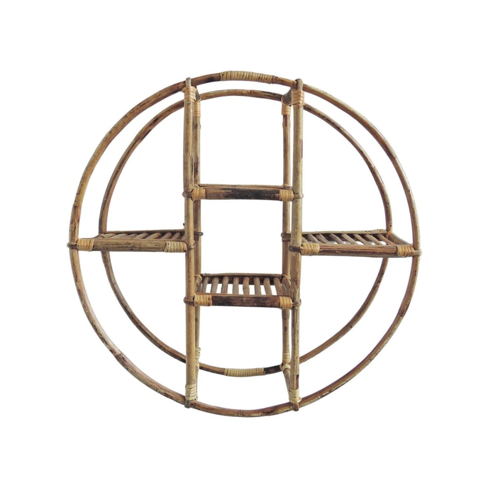 Étagère murale ronde en rotin style vintage