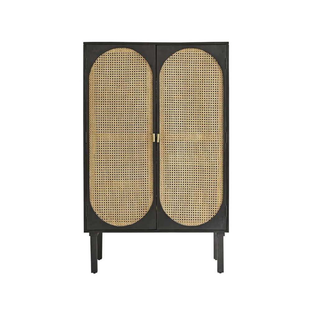 Schrank aus massivem Mangoholz und Rohrgeflecht 90 cm - Maisons