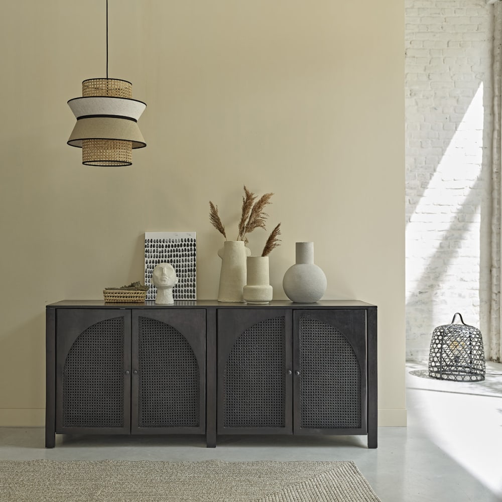Buffet en manguier massif et cannage noir 175 cm Buffet en manguier massif et cannage noir 175 cm